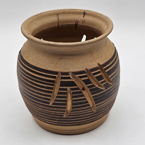 Unique Signed Pottery Planter with Cutout Design, Handcrafted Art Piece 5.5" - Picture 4 of 8